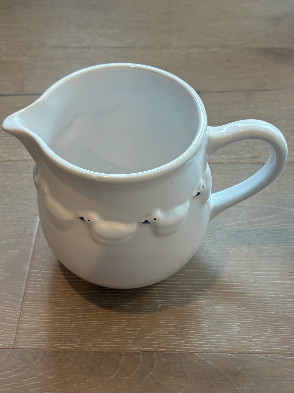 White Ceramic Bird Embossed Pitcher - Made in Portugal